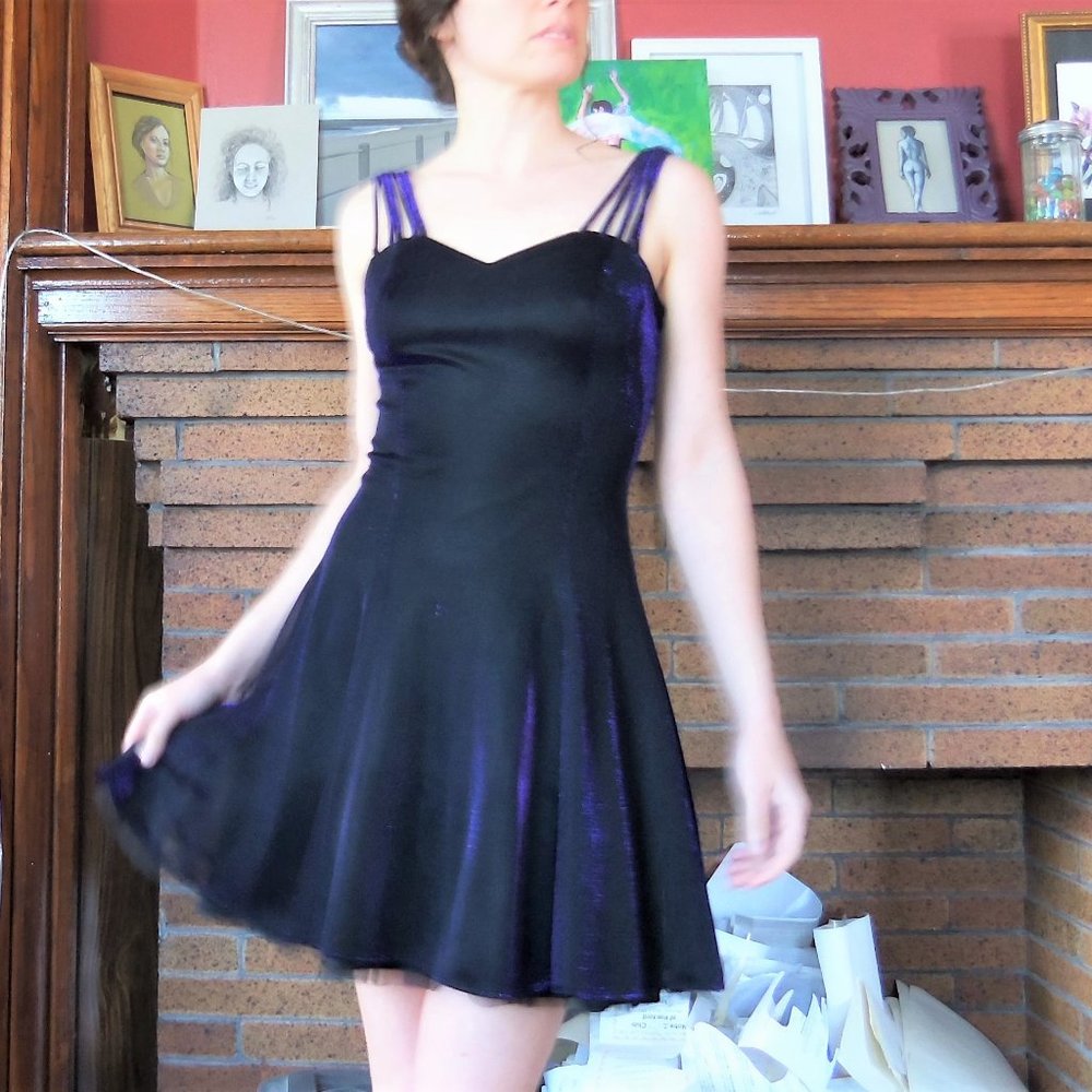 Glittery 80's Dark Purple Strappy Dress XS/S